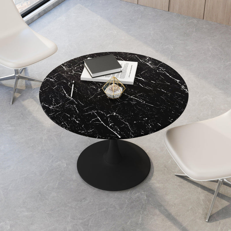 Supfirm 42.12"Modern Round Dining Table with Printed Black Marble Table Top,Metal Base  Dining Table, End Table Leisure Coffee Table - Supfirm