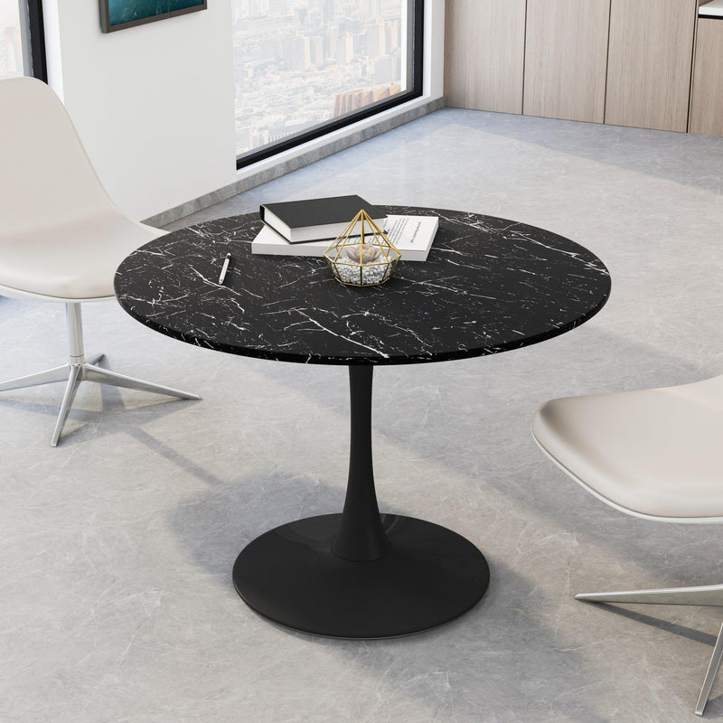 Supfirm 42.12"Modern Round Dining Table with Printed Black Marble Table Top,Metal Base  Dining Table, End Table Leisure Coffee Table - Supfirm