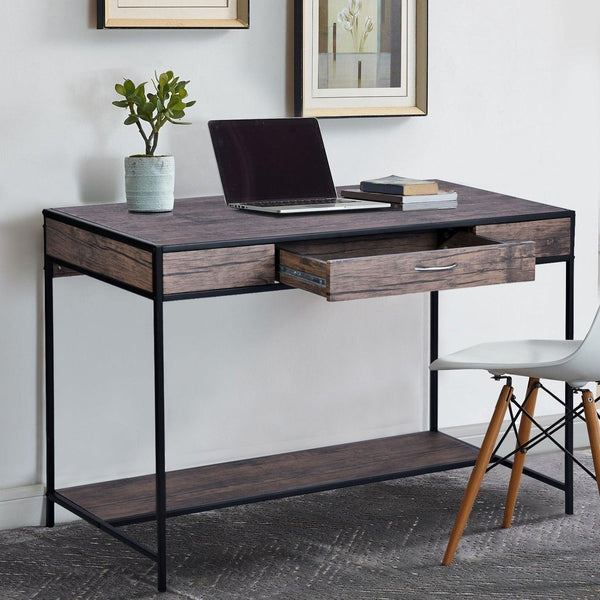 43.3"W x 21.6"D x 29.3"H Computer Desk with One Drawer, Walnut & Black - Supfirm