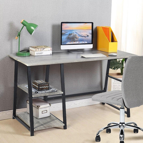 47.4"W X 19.7"D X 28.9"H Wooden Desk with 2 Storage Racks - GREY & BLACK - Supfirm