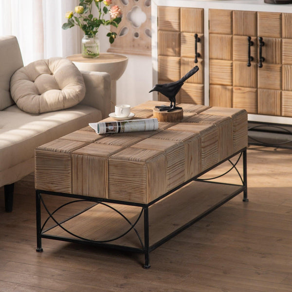 Supfirm 47.64"Small Grid Splicing Design Retro Square Coffee Table,for Living Room,Office,and Dining Room - Supfirm