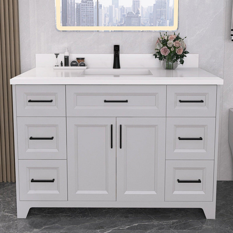 48" Bathroom Vanity with Sink Combo, Modern Undermount Small Single Bathroom Cabinet Set, Includes Countertop & Integrated Sink, Soft Closing Doors & Drawers, Bathroom Dresser Light Gray - Supfirm