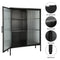 Supfirm 48 Inch Double Glass Door Storage Cabinet, Sideboard Cabinet with Adjustable Shelves and Feet Cold-Rolled Steel Tempered Glass Sideboard Furniture for Living Room Kitchen Black Color - Supfirm
