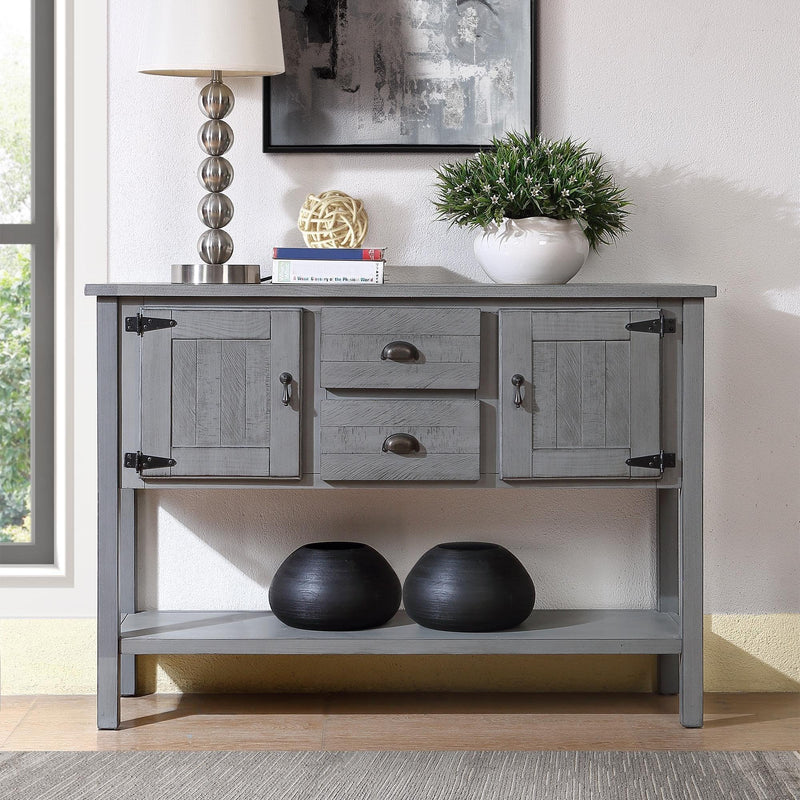 Supfirm 48'' Solid Wood Sideboard Console Table with 2 Drawers and Cabinets and Bottom Shelf, Retro Style Storage Dining Buffet Server Cabinet for Living Room Kitchen Dining Room(Antique Gray) - Supfirm