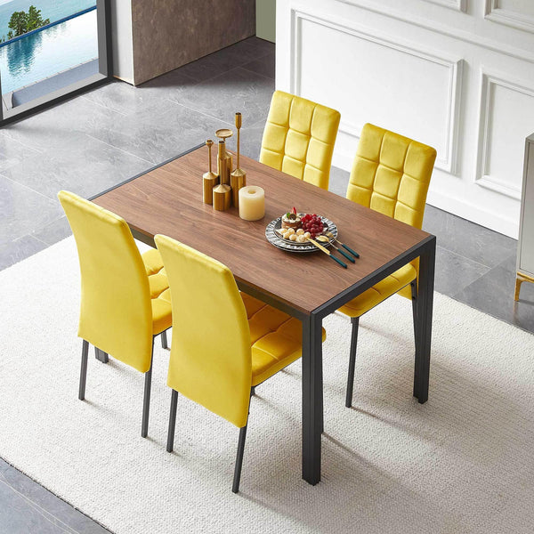 5-Piece Dining Set Including Yellow Velvet High Back Nordic Dining Chair & Creative Design MDF Dining Table - Supfirm