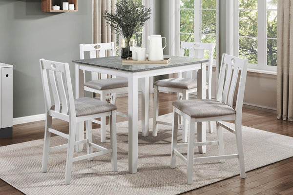 5-Piece Pack Counter Height Set Weathered Gray and White Table and Fabric Upholstered 4 Chairs Casual Dining Furniture - Supfirm