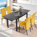 5-Piece Slate Dining Table Dining Set Including Yellow Velvet High Back Black Color Legs for Living Room,Dining Room,Kitchen - Supfirm