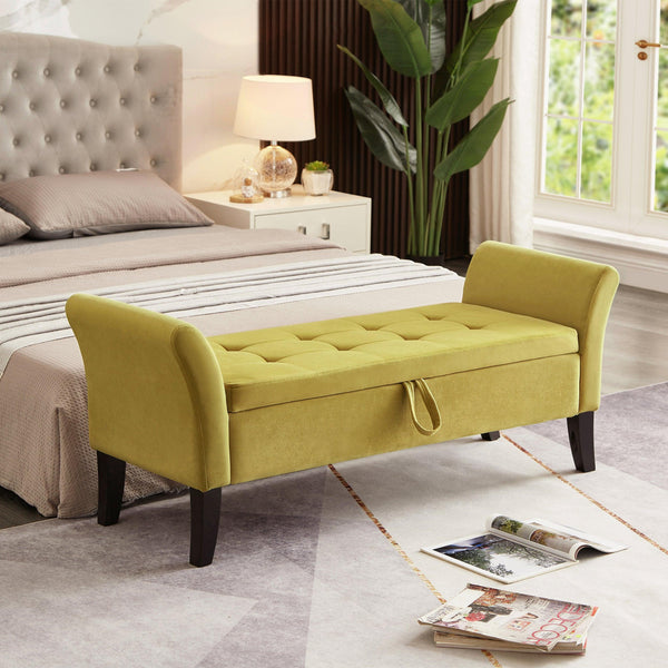 51.5" Bed Bench with Storage Green Velvet - Supfirm