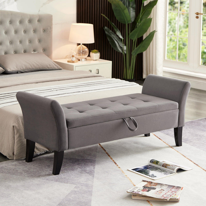 51.5" Bed Bench with Storage Grey Velvet - Supfirm