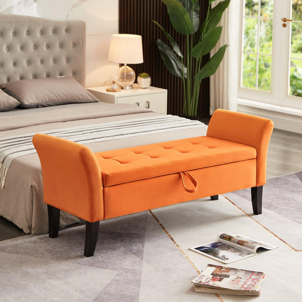 51.5" Bed Bench with Storage Orange Velvet - Supfirm