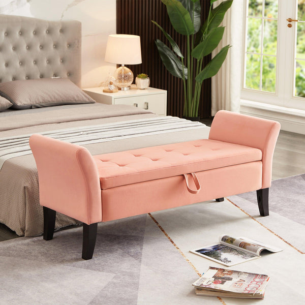 51.5" Bed Bench with Storage Pinlk Velvet - Supfirm