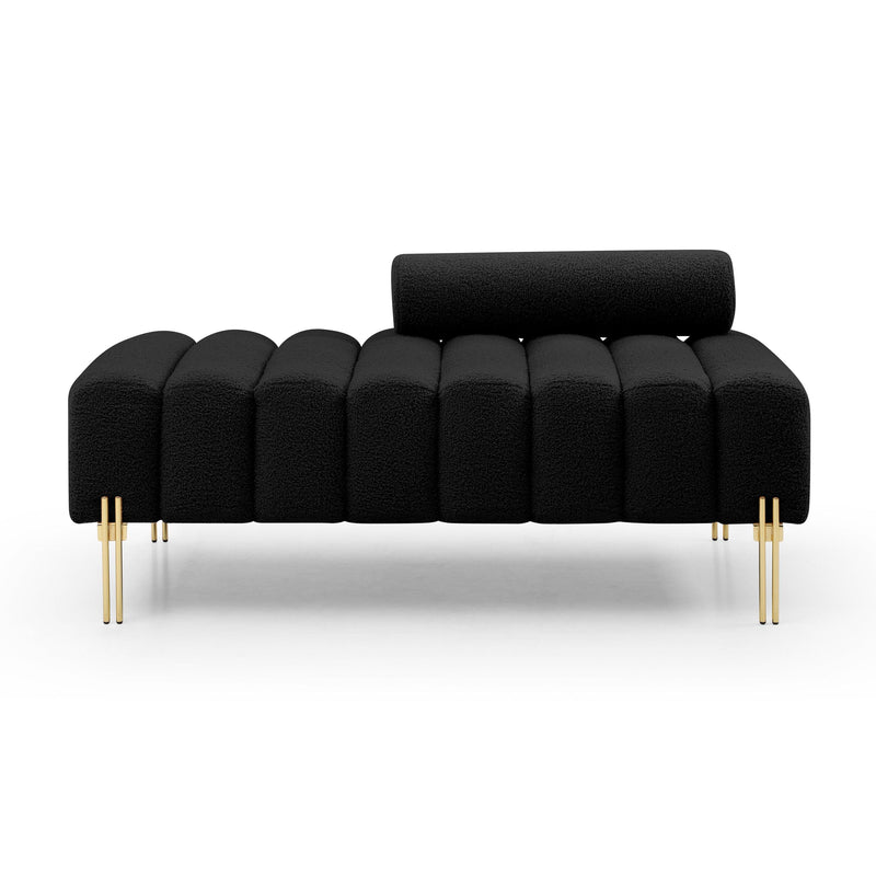 53.2" Width Modern End of Bed Bench Sherpa Fabric Upholstered 2 Seater Sofa Couch Entryway Ottoman Bench Fuzzy Sofa Stool Footrest Window Bench with Gold Metal Legs for Bedroom Living Room,Black - Supfirm