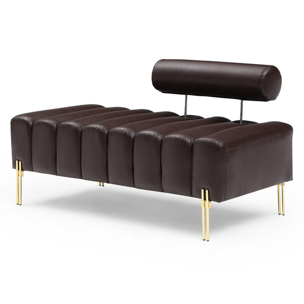 53.2" Width PU Upholstered Modern End of Bed Bench 2 Seater Sofa Couch Entryway Ottoman Bench Sofa Stool Footrest Window Bench with Gold Metal Legs for Bedroom Living Room,Brown - Supfirm