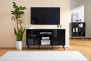 55" TV Stand for TVs up to 60 Inch, Mid-Century Modern TV Cabinet Entertainment Center with Storage Shelves, Media Console with 2 Hollowed-Out Doors for Living Room Media Room, Black - Supfirm