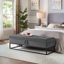 58.6" Bed Bench Metal Base with Storage Grey Velvet - Supfirm