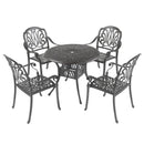 5PCS Outdoor Furniture Dining Table Set All-Weather Cast Aluminum Patio Furniture Includes 1 Round Table and 4 Chairs with Umbrella Hole for Patio Garden Deck, Lattice Weave Design,BLACK COLOR - Supfirm