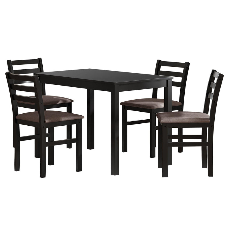 5PCS Stylish Dining Table Set 4 Upholstered Chairs with Ladder Back Design for Dining Room Kitchen Brown Cushion and Black (=OLD SKU:W69177433) - Supfirm