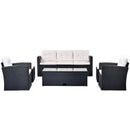 Supfirm 6-piece All-Weather Wicker PE rattan Patio Outdoor Dining Conversation Sectional Set with coffee table, wicker sofas, ottomans, removable cushions (Black wicker, Beige cushion) - Supfirm