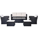 Supfirm 6-piece All-Weather Wicker PE rattan Patio Outdoor Dining Conversation Sectional Set with coffee table, wicker sofas, ottomans, removable cushions (Black wicker, Beige cushion) - Supfirm