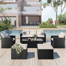 Supfirm 6-piece All-Weather Wicker PE rattan Patio Outdoor Dining Conversation Sectional Set with coffee table, wicker sofas, ottomans, removable cushions (Black wicker, Beige cushion) - Supfirm