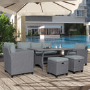 Supfirm 6-Piece Outdoor Rattan Wicker Set Patio Garden Backyard Sofa, Chair, Stools and Table(Gray Rattan+Gray Cushion) - Supfirm