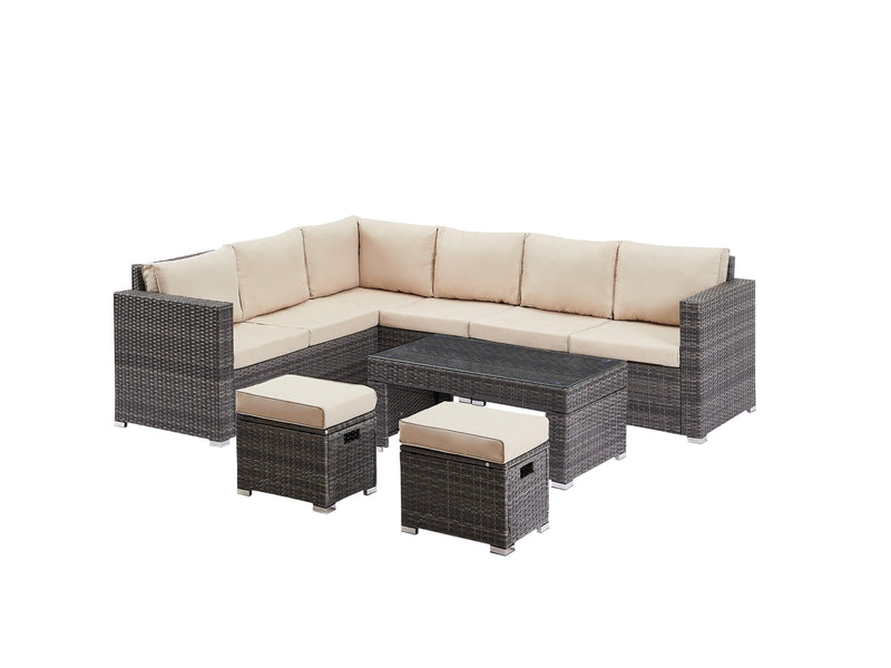 Supfirm 6 Pieces Patio Furniture Set Outdoor Sectional Sofa Conversation Set All Weather Wicker Rattan Couch coffee Table & Chair with Ottoman, Khaki - Supfirm