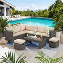 Supfirm 6 Pieces Patio Furniture Set Outdoor Sectional Sofa Conversation Set All Weather Wicker Rattan Couch coffee Table & Chair with Ottoman, Khaki - Supfirm