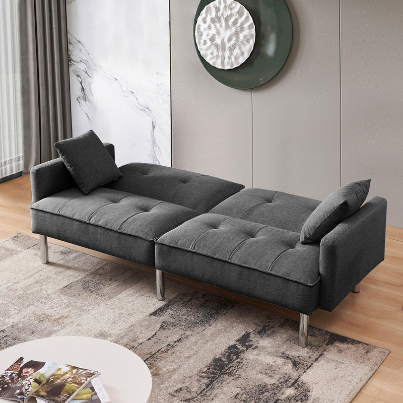 84.6 Inches Extra Long Futon Adjustable Sofa Bed, Modern Tufted Fabric Folding Daybed Guest Bed, Upholstered Modern Convertible Sofa - Dark Grey - Supfirm