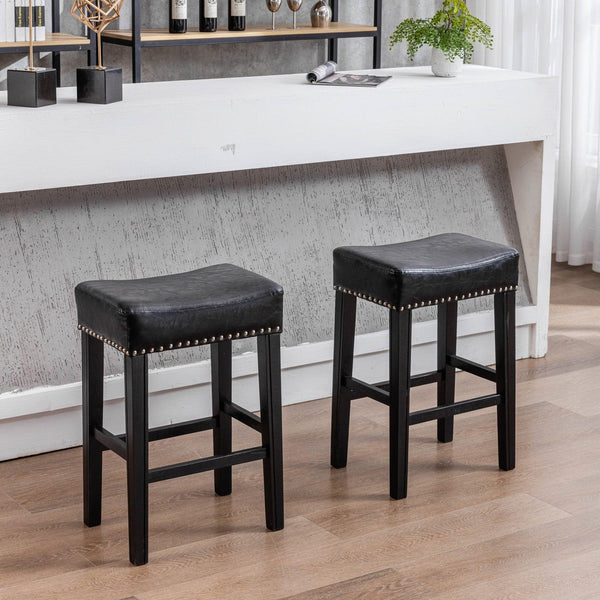 A&A Furniture,Counter Height 26" Bar Stools for Kitchen Counter Backless Faux Leather Stools Farmhouse Island Chairs (26 Inch, Black, Set of 2) - Supfirm