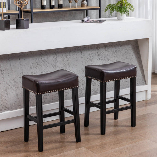 A&A Furniture,Counter Height 26" Bar Stools for Kitchen Counter Backless Faux Leather Stools Farmhouse Island Chairs (26 Inch, Brown, Set of 2) - Supfirm