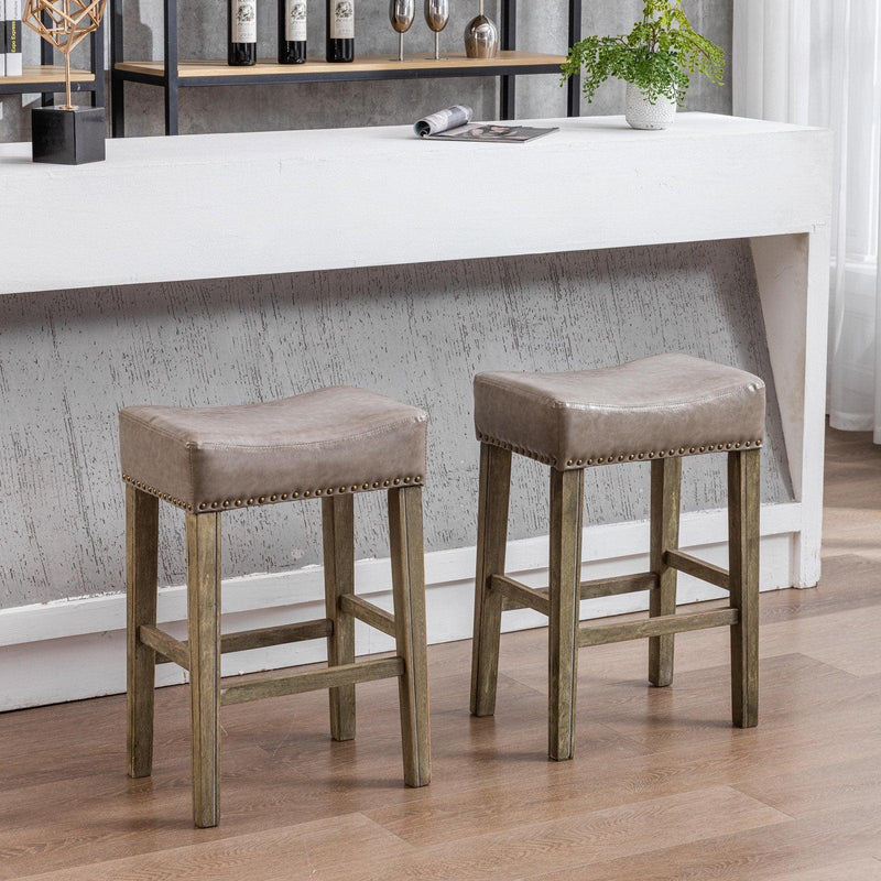 A&A Furniture,Counter Height 26" Bar Stools for Kitchen Counter Backless Faux Leather Stools Farmhouse Island Chairs (26 Inch, Gray, Set of 2) - Supfirm