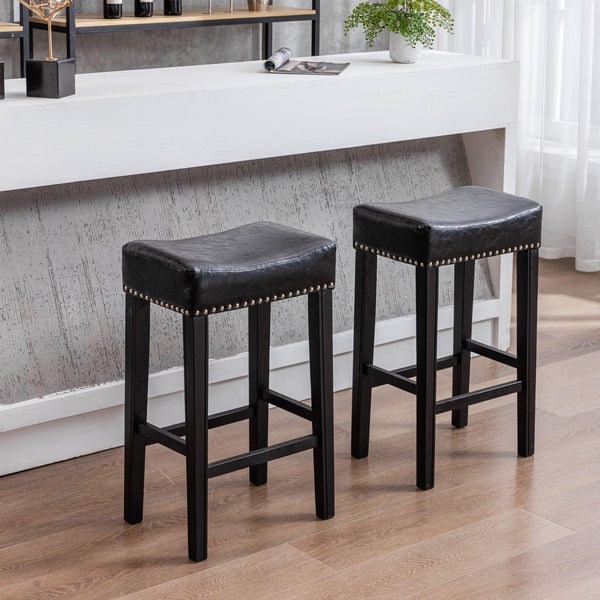 A&A Furniture,Counter Height 29" Bar Stools for Kitchen Counter Backless Faux Leather Stools Farmhouse Island Chairs (29 Inch, Black, Set of 2) - Supfirm