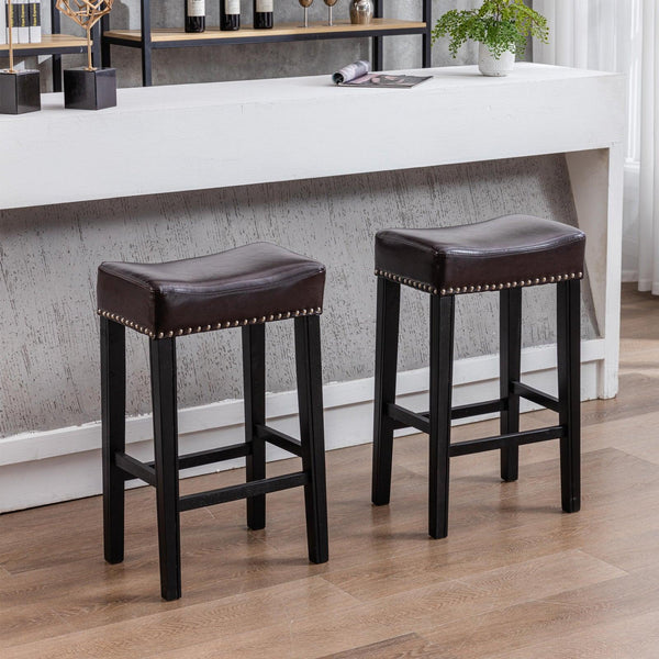 A&A Furniture,Counter Height 29" Bar Stools for Kitchen Counter Backless Faux Leather Stools Farmhouse Island Chairs (29 Inch, Brown, Set of 2) - Supfirm