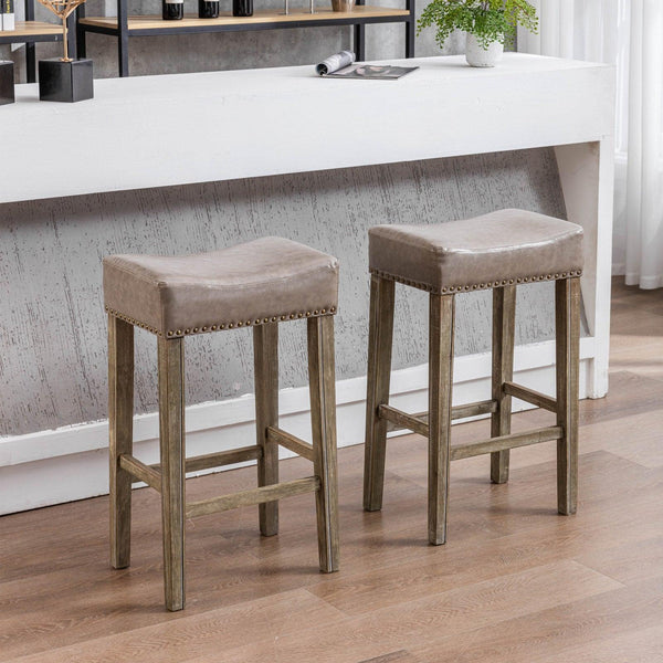 A&A Furniture,Counter Height 29" Bar Stools for Kitchen Counter Backless Faux Leather Stools Farmhouse Island Chairs (29 Inch, Gray, Set of 2) - Supfirm