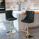 A&A Furniture,Golden Swivel Velvet Barstools Adjusatble Seat Height from 25-33 Inch, Modern Upholstered Bar Stools with Backs Comfortable Tufted for Home Pub and Kitchen Island（Black,Set of 2） - Supfirm