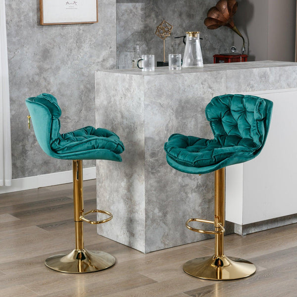 A&A Furniture,Swivel Bar Stools Set of 2, Velvet Counter Height Adjustable Barstools, Dining Bar Chairs Upholstered Modern Bar Seat Stool for Kitchen Island, Cafe, Bar Counter, Dining Room（Green) - Supfirm