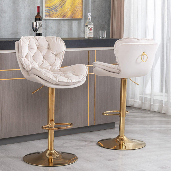 A&A Furniture,Swivel Bar Stools Set of 2, Velvet Counter Height Adjustable Barstools, Dining Bar Chairs Upholstered Modern Bar Stool for Kitchen Island, Cafe, Bar Counter, Dining Room（Beige) - Supfirm