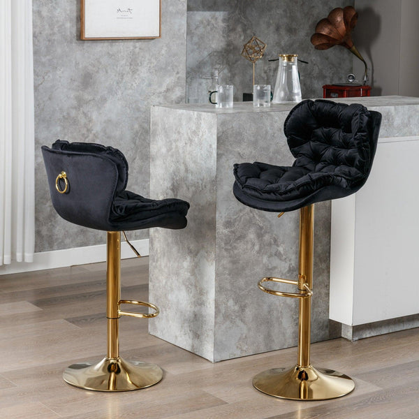 A&A Furniture,Swivel Bar Stools Set of 2, Velvet Counter Height Adjustable Barstools, Dining Bar Chairs Upholstered Modern Bar Stool for Kitchen Island, Cafe, Bar Counter, Dining Room（Black) - Supfirm