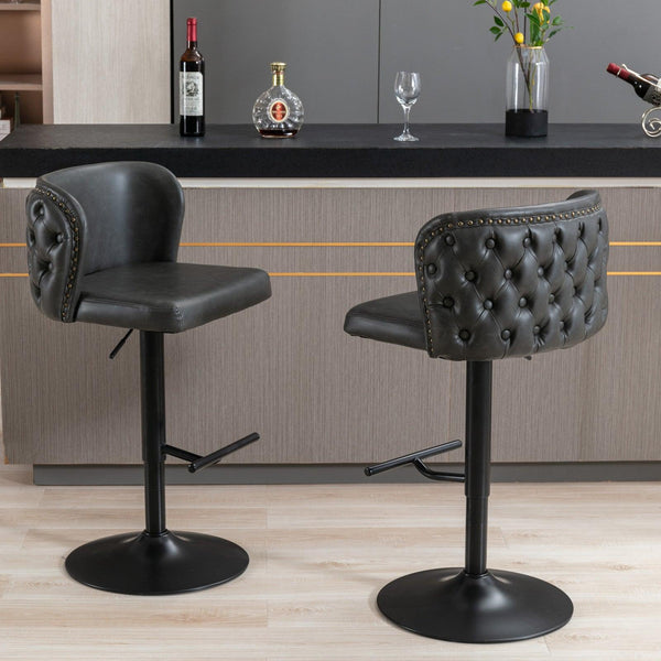 A&A Furniture,Swivel Barstools Adjusatble Seat Height, Modern PU Upholstered Bar Stools with the whole Back Tufted, for Home Pub and Kitchen Island（Dark Gray, Set of 2） - Supfirm