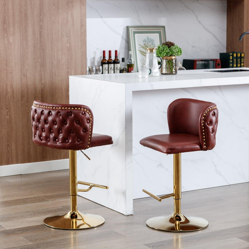 A&A Furniture,Swivel Barstools Adjusatble Seat Height, Modern PU Upholstered Bar Stools with the whole Back Tufted, for Home Pub and Kitchen Island（Wine Red, Burgundy, Set of 2） - Supfirm