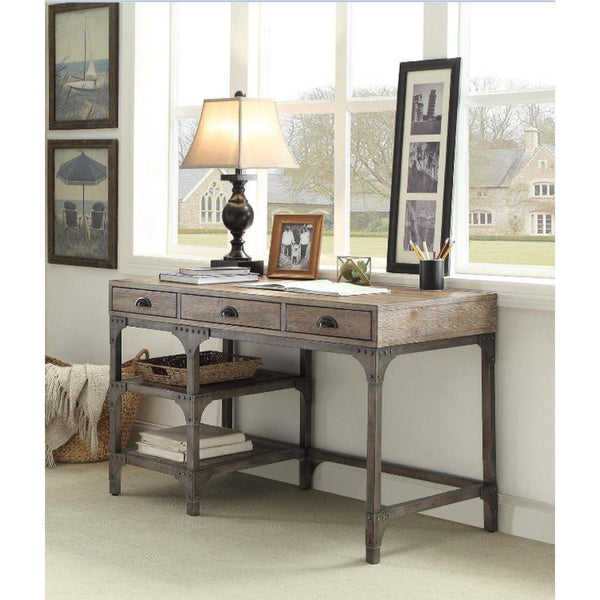 ACME Gorden Desk in Weathered Oak & Antique Silver 92325 - Supfirm