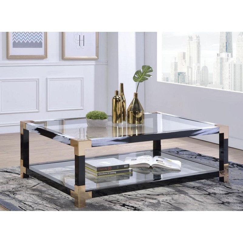 ACME Lafty Coffee Table in White Brushed & Clear Glass 81000 - Supfirm