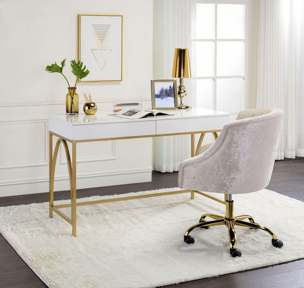 ACME Lightmane Desk, White High Gloss & Gold 92660 - Supfirm