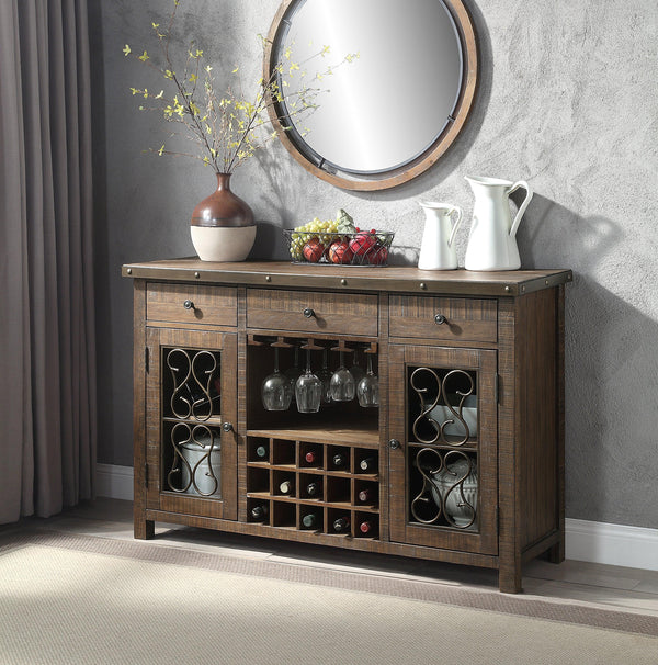 ACME Raphaela Server w/Cup Holder & Wine Cubbies Rack in Weathered Cherry Finish DN00983 - Supfirm