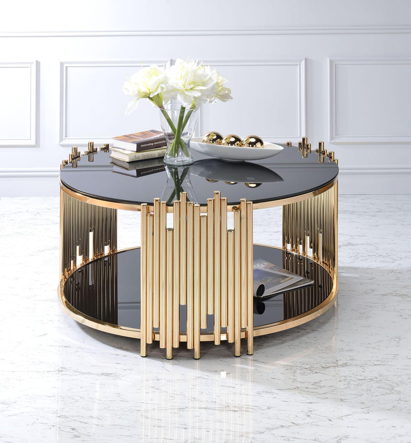 ACME Tanquin Coffee Table in Gold & Black Glass 84490 - Supfirm