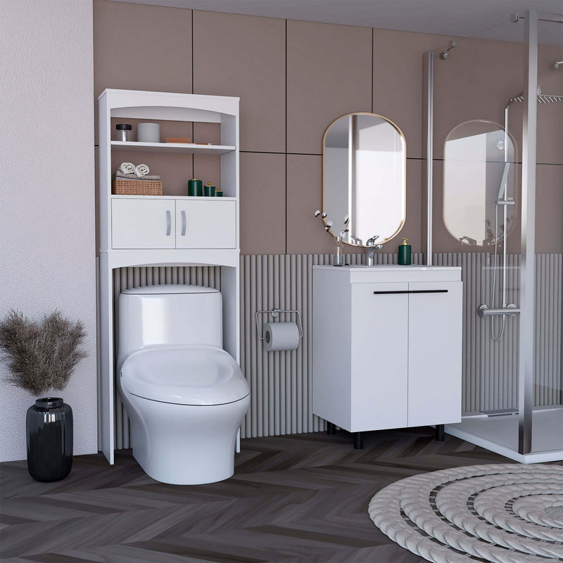 Alder 2 Piece Bathroom Set, Valetta Over The Toilet Cabinet + Dustin Free Standing Sink Cabinet, White - Supfirm