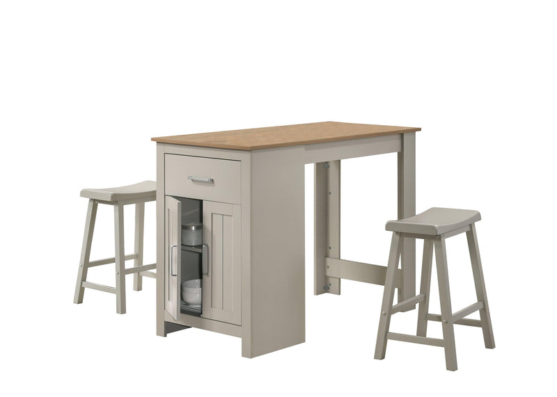 Alonzo Light Gray Small Space Counter Height Dining Table with Cabinet, Drawer, and 2 Ergonomic Counter Stools - Supfirm