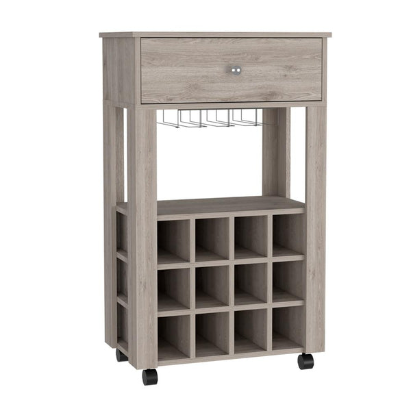 Ambler 1-Drawer 12-Bottle Wine Cubbies Cabinet Light Grey - Supfirm