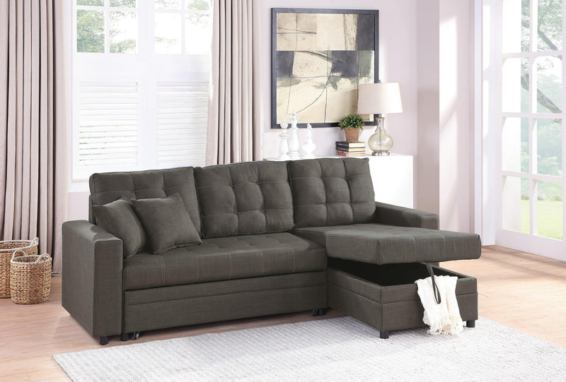 Ash Black Convertible Sectional Pull Out Bed Sofa Chaise Reversible Storage Chaise Polyfiber Tufted Couch Lounge - Supfirm