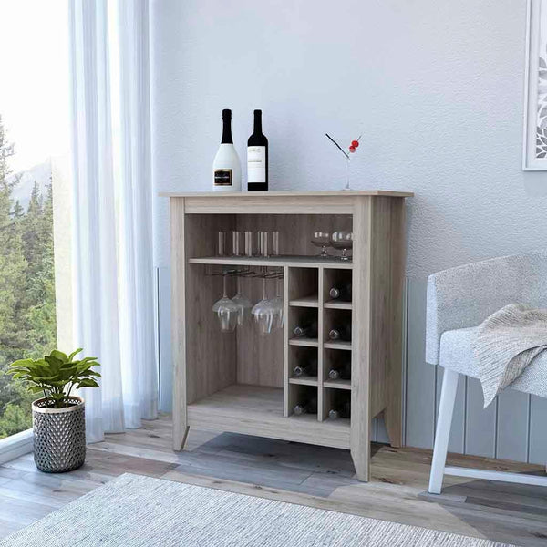 Bar Cabinet Castle, One Open Shelf, Six Wine Cubbies, Light Gray Finish - Supfirm